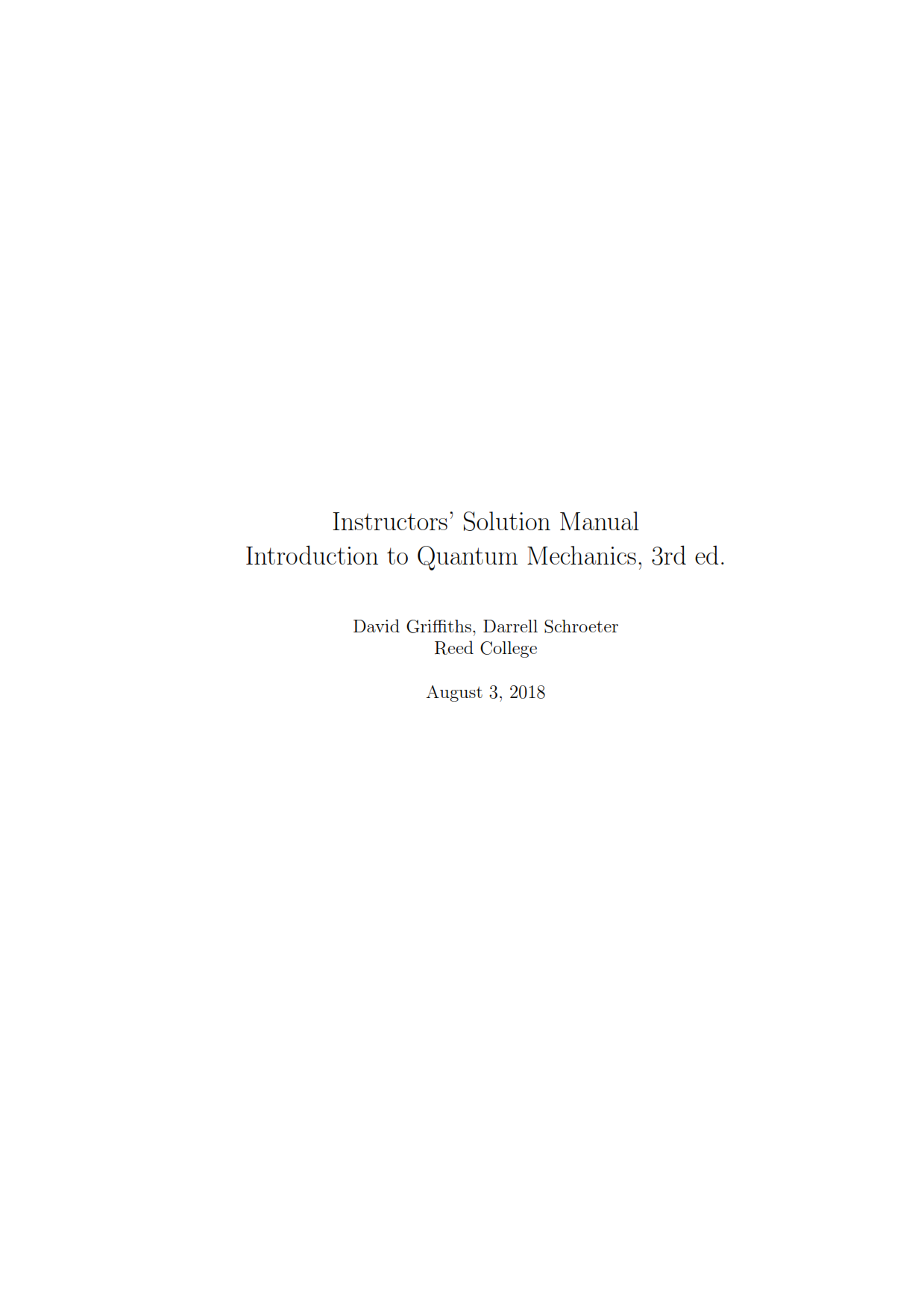 Download free introduction to quantum mechanics 3rd edition Griffiths & Schroeter solutions manual pdf | solution