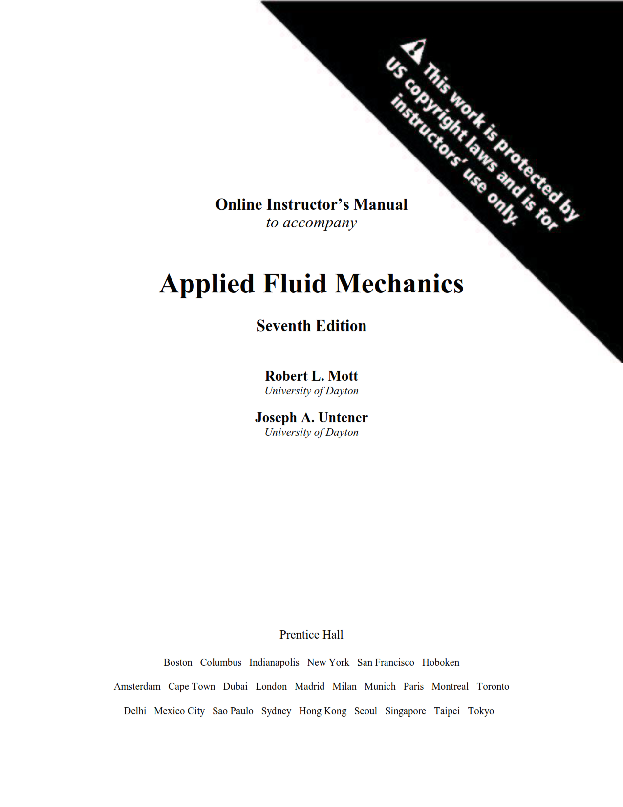 Download free Applied fluid mechanics Mott 7th edition solution manual & answer key pdf | Gioumeh solutions